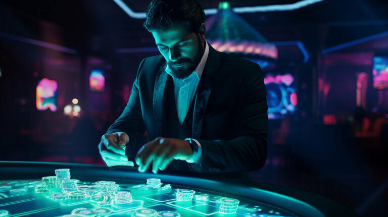 medium shot man futuristic casino