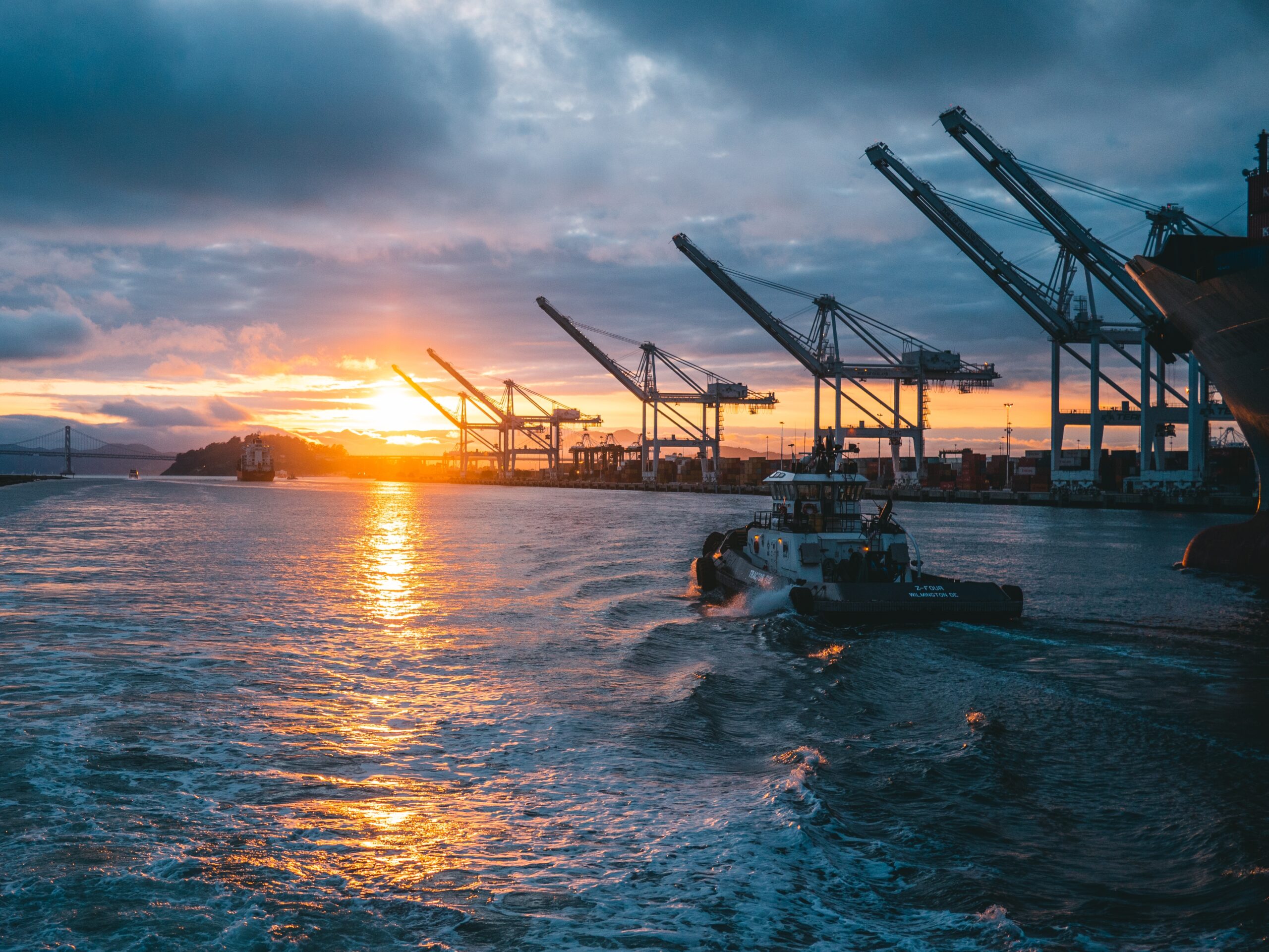 panoramic shot oil rigs sea with beautiful sunset scaled